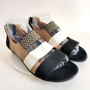 Sesto Meucci Shoes Womens 9.5 Wide Elise Open Toe Flats Slip On Neutral Back Zip